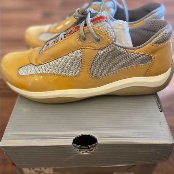 Authentic Patent Leather Prada Yellow/Gray W36.5 - Picture 1 of 4